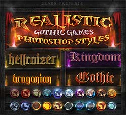 PS图层样式－20个金属文本(游戏专用)：Realistic Gothic Games PS Styles Pack 1